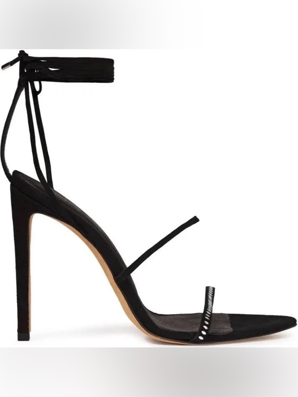 IRO Black Suede Lace-Up Sandal Heels with Rhinestones